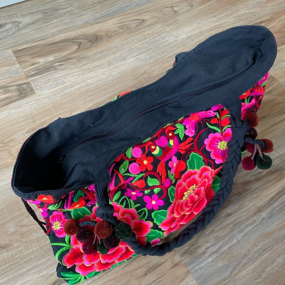 Colorful Pink and Black Floral Embroidered Purse - Made in India - Picture 14 of 17